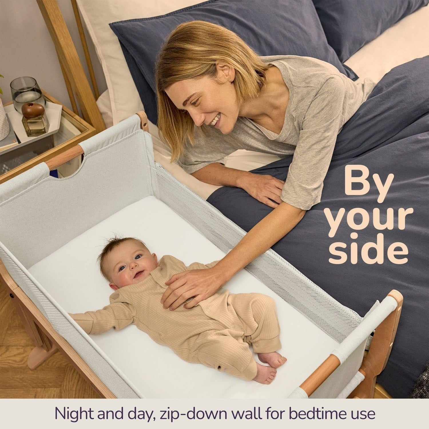 Next to Me Baby Crib Bedside Cot w Mattress Wheels 6 Height Adjustable Stockholm