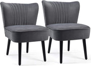 Velvet Wingback Accent Chairs Set of 2 Grey Lounge Seats
