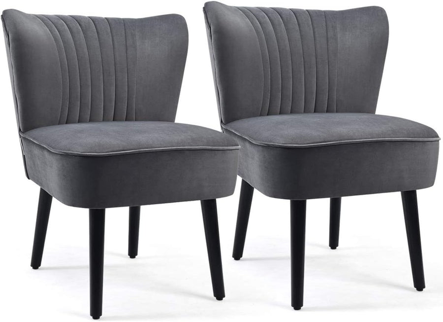 Velvet Wingback Accent Chairs Set of 2 Grey Lounge Seats