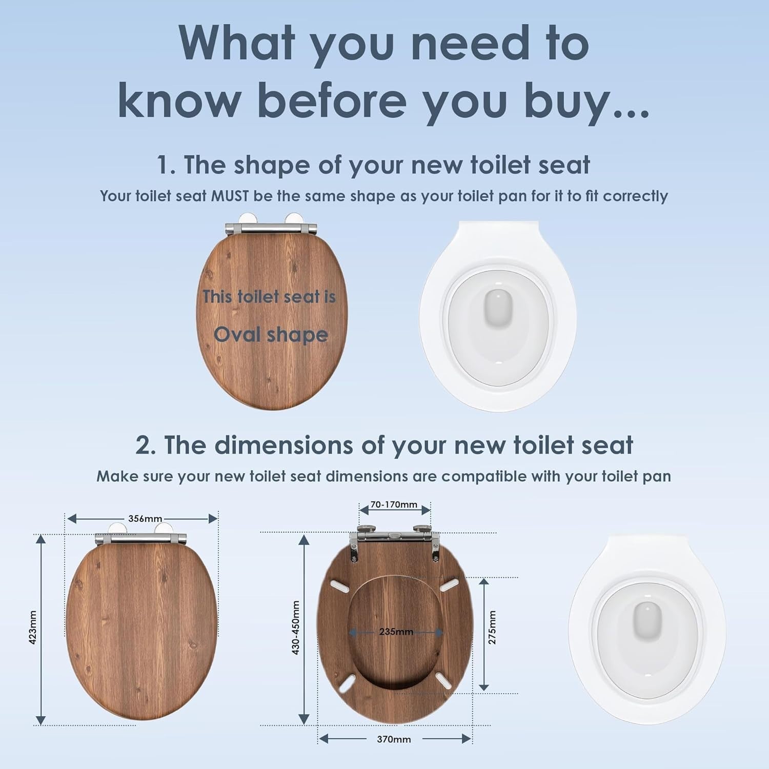 Teak Toilet Seat Soft Close Moulded Wood Lid Stainless Hinges Easy Clean 42x36cm