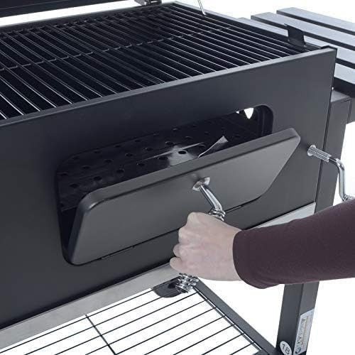 Large Charcoal BBQ Grill with Adjustable Heat Tray, Side Shelf & Wheels Outdoor