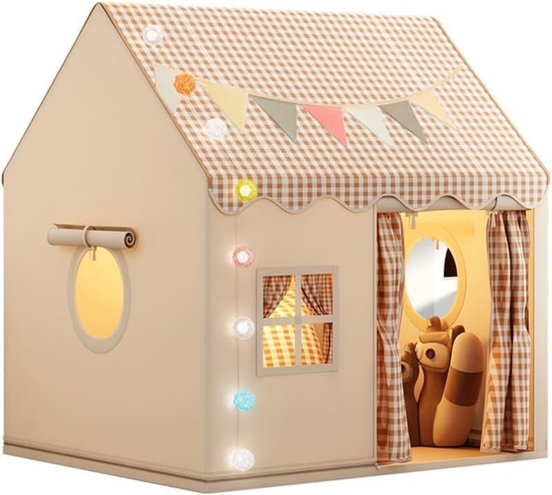 Kids Teepee Play Tent Beige Star Lights Indoor Outdoor Washable House