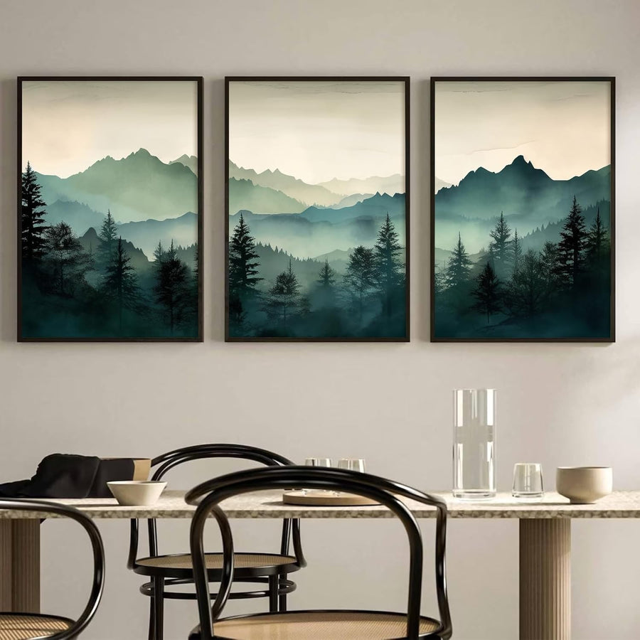 Sage Green Mountain Wall Art Set 3 16x24in Canvas