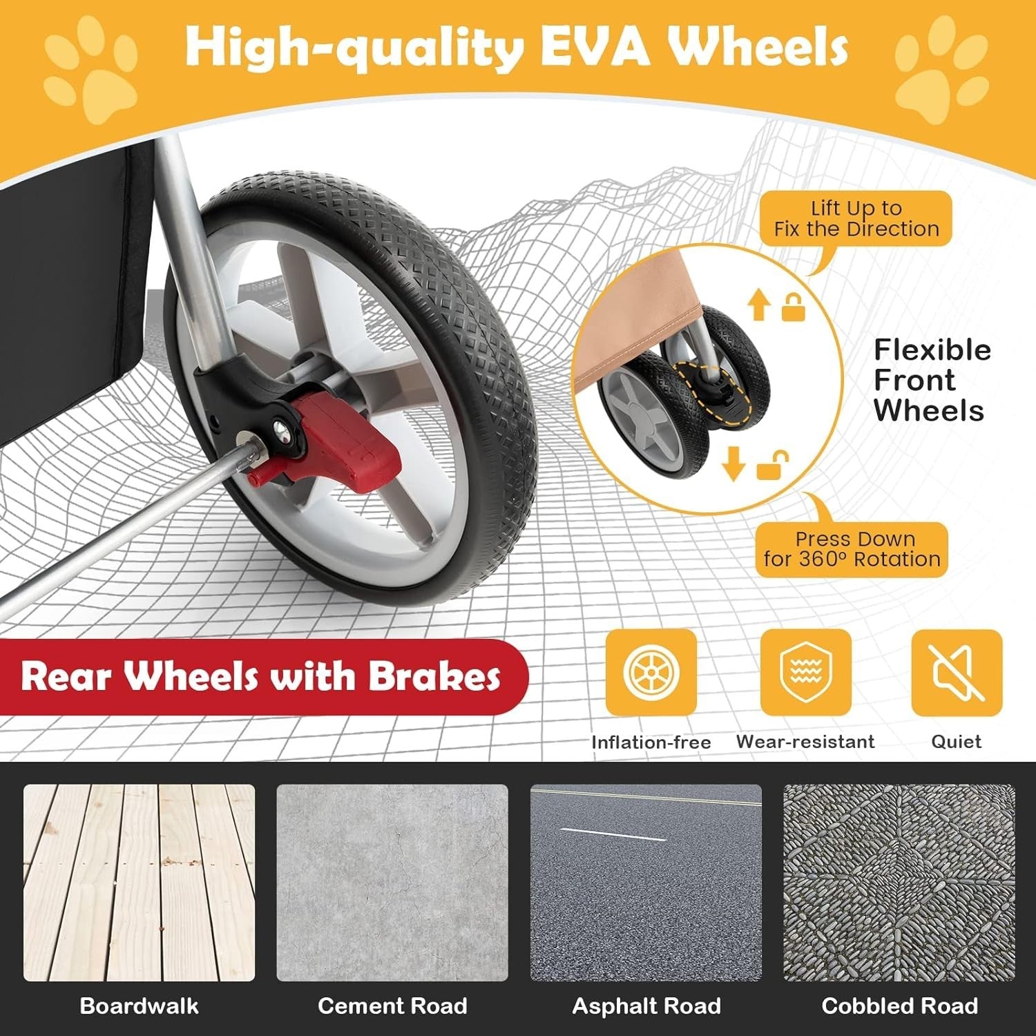 Beige Pet Stroller Foldable Dog Cat Pushchair 15kg Storage Basket