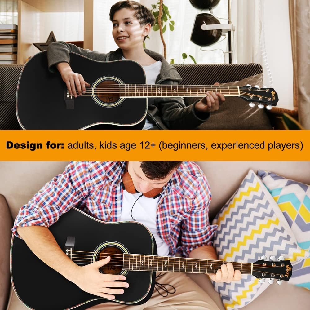 Full Size 4/4 Dreadnought Acoustic Guitar Starter Kit Black