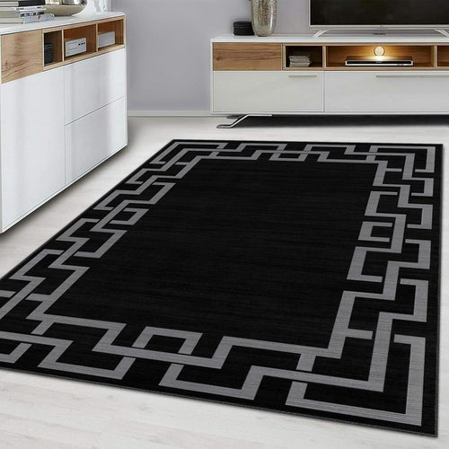 Black Greek Key Large Rug Soft Modern Area Carpet Non-Shedding 160x230cm