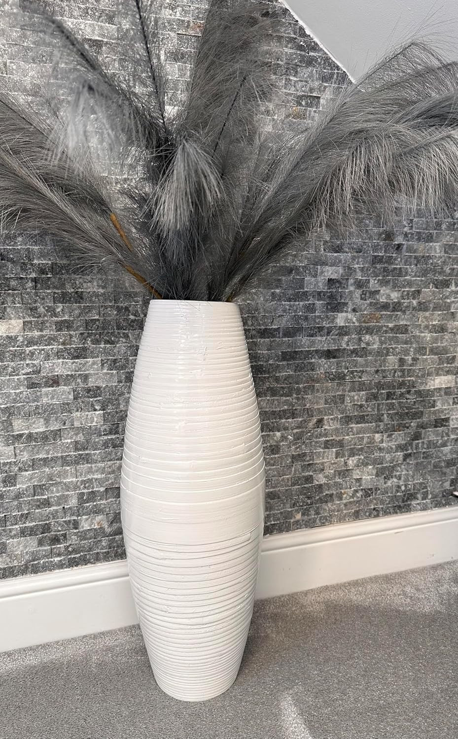 Tall Bamboo Floor Vase 60cm White Drum Shape Modern Home Decor Centrepiece