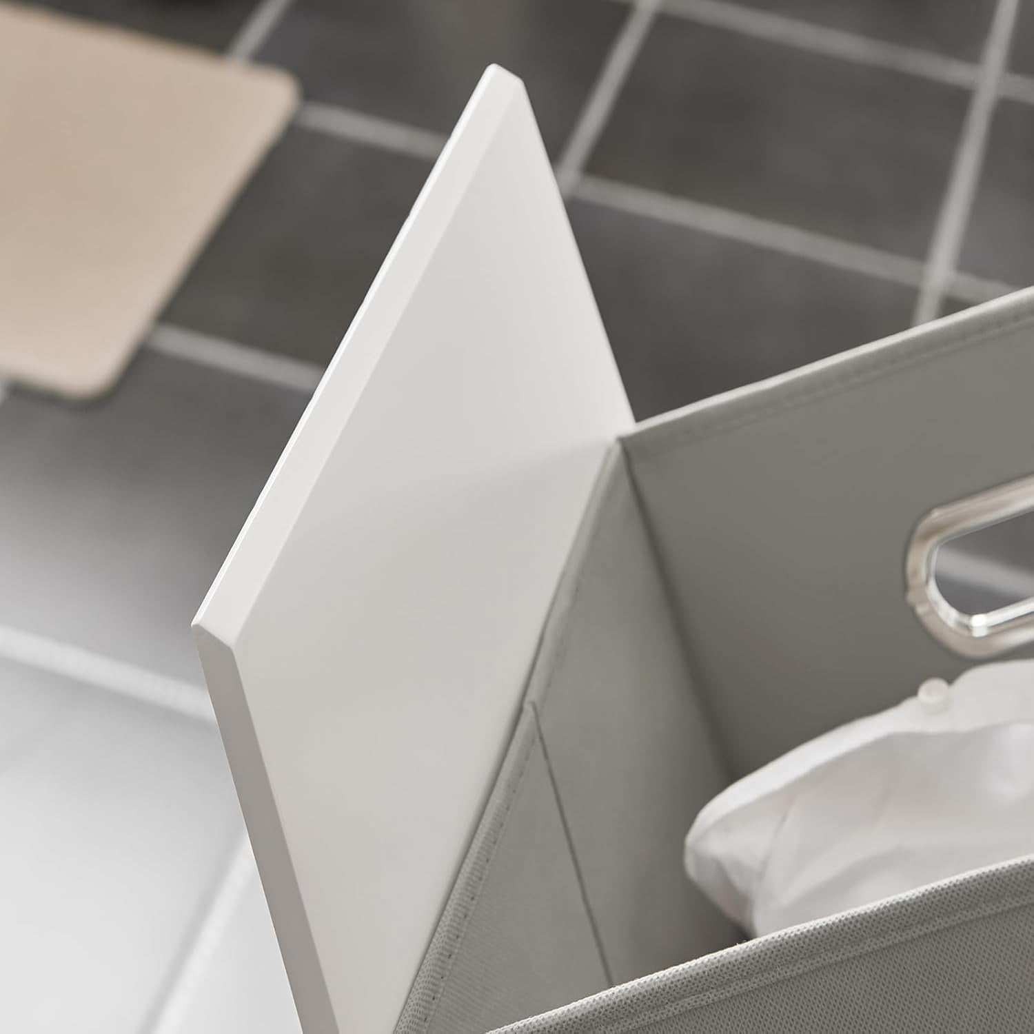 Bathroom Laundry Cabinet with Fold Out Basket Slim White Space Saving