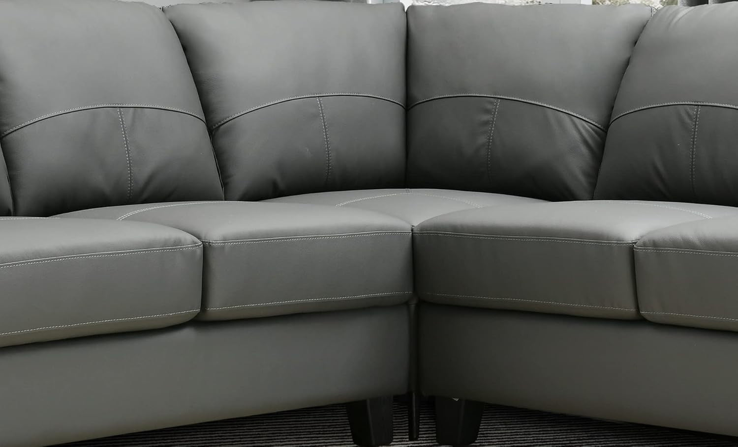 Dark Grey Genuine Leather L-Shape Corner Sofa with USB Ports – Boston