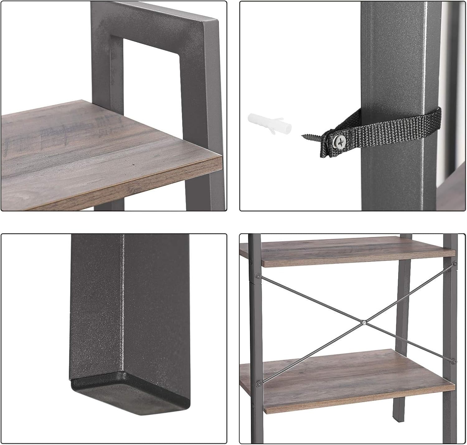 4-Tier Industrial Ladder Shelf Freestanding Storage Unit Greige Grey Metal