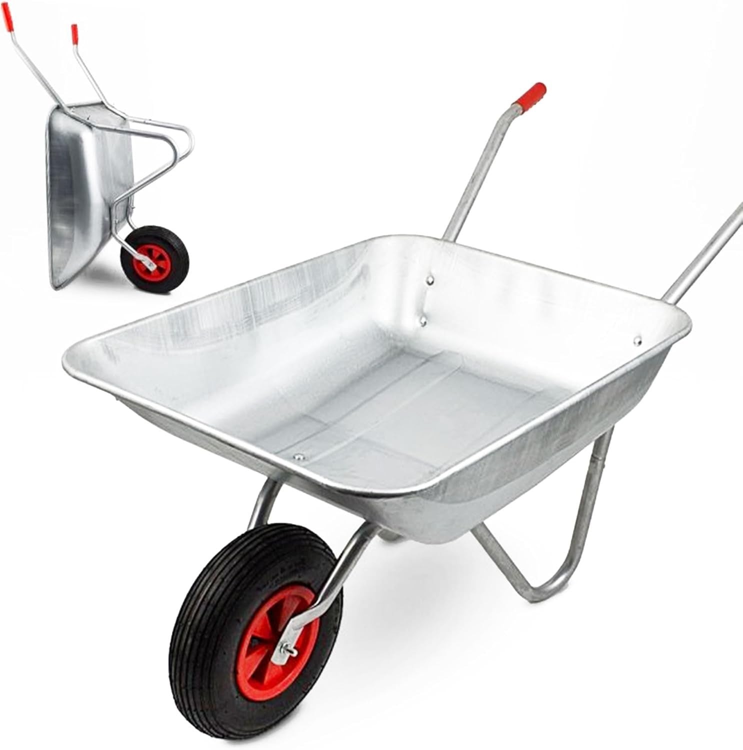 80L Garden Wheelbarrow – Galvanised Steel Tray w/ Pneumatic Tyre for Yard Work