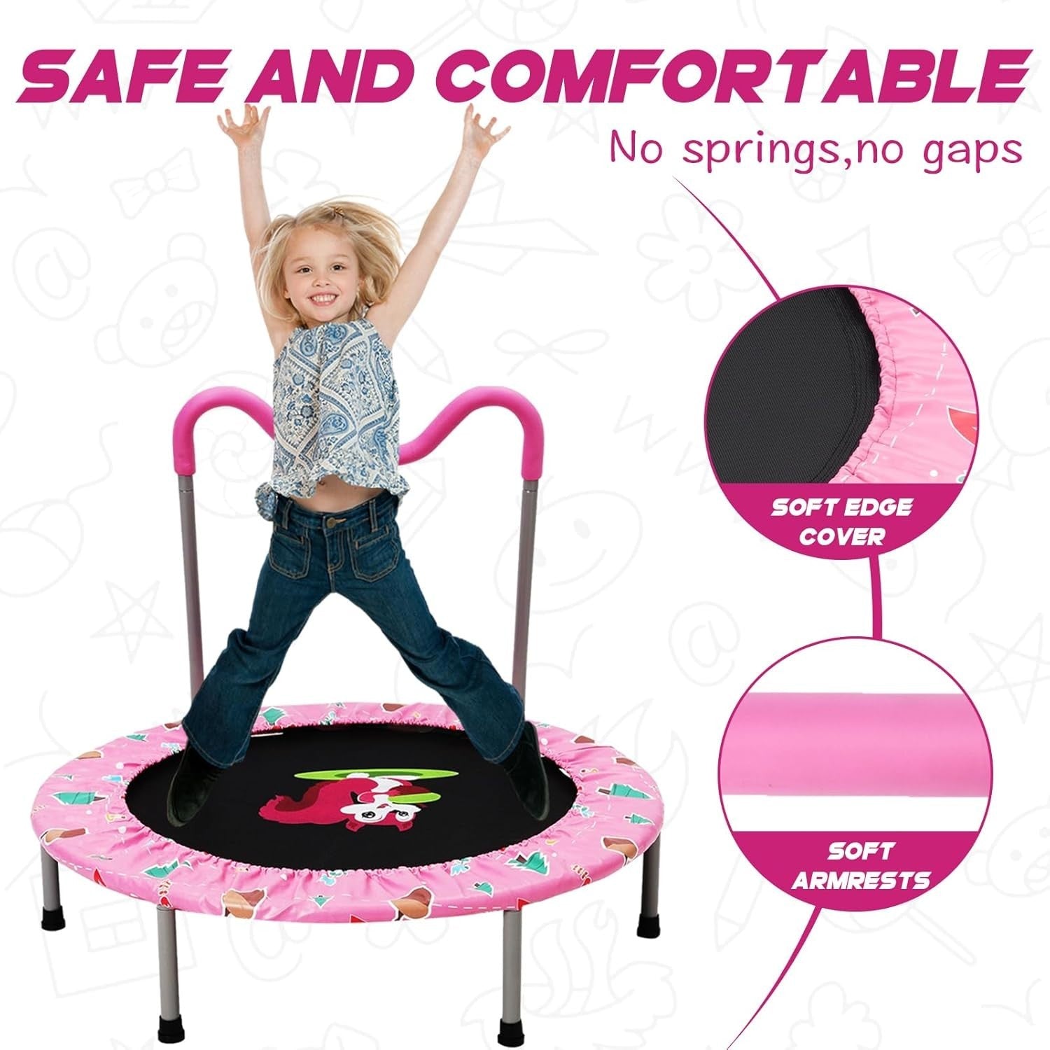 36in Toddler Trampoline Adjustable Handle Foldable Indoor Outdoor