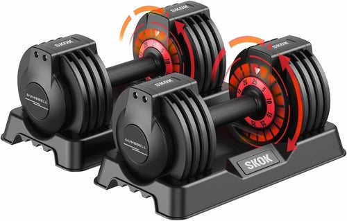 5-in-1 Adjustable Dumbbells Pair 5–25LB Fast Dial Home Gym with Tray