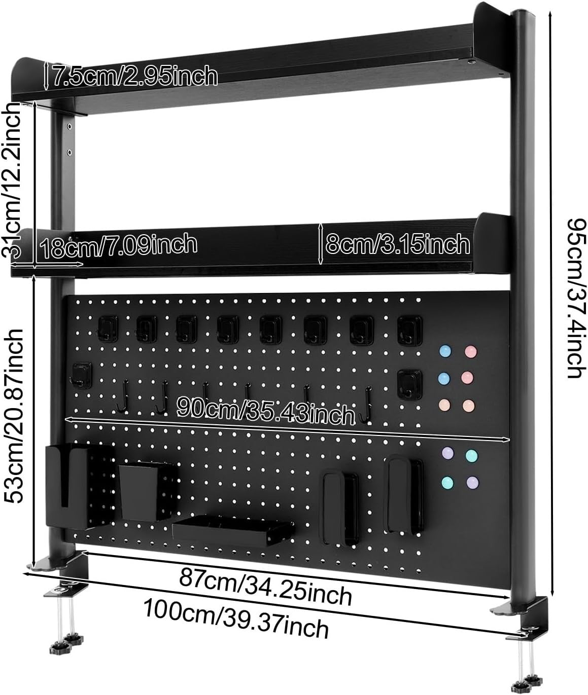 Clamp-On Desk Pegboard Shelf 2-Tier Desktop Organizer Privacy Panel Black