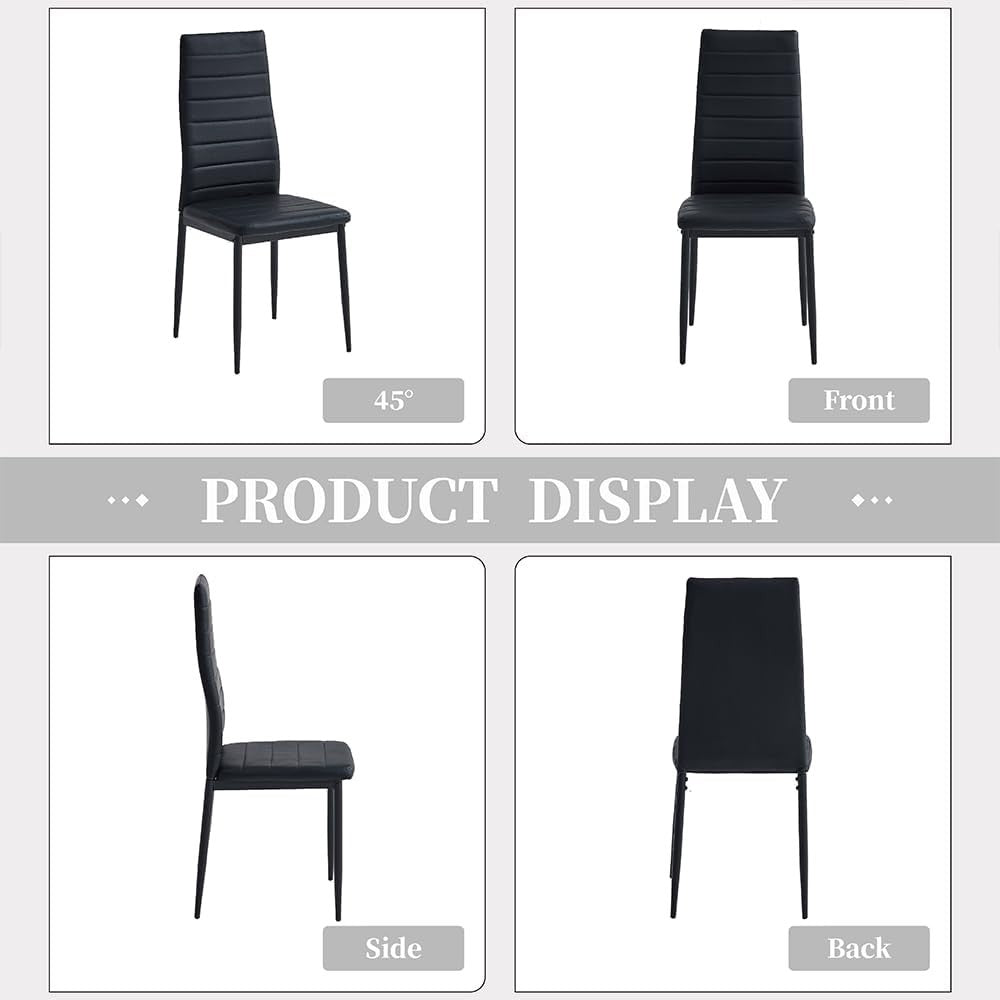 Black Glass Dining Table and 4 Faux Leather Chairs Set 120x70x75cm