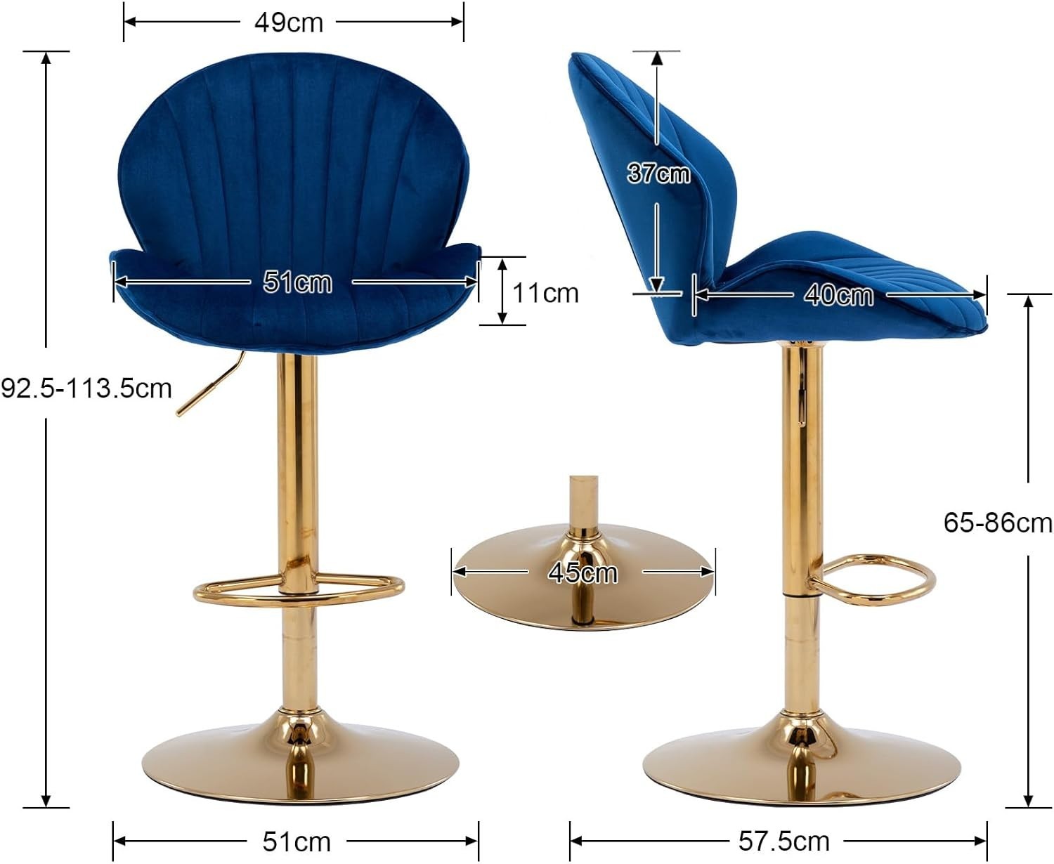 Blue Velvet Swivel Bar Stools Set of 2 Adjustable Kitchen Counter Chairs