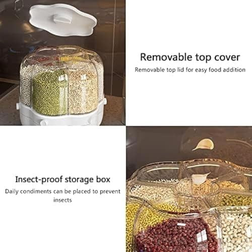 6 Grid Rotating Rice Dispenser Airtight Cereal Storage Container