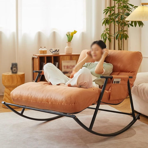 Ergonomic Indoor/Outdoor Rocking Lounge Chair with Cushion & Armrests - Orange