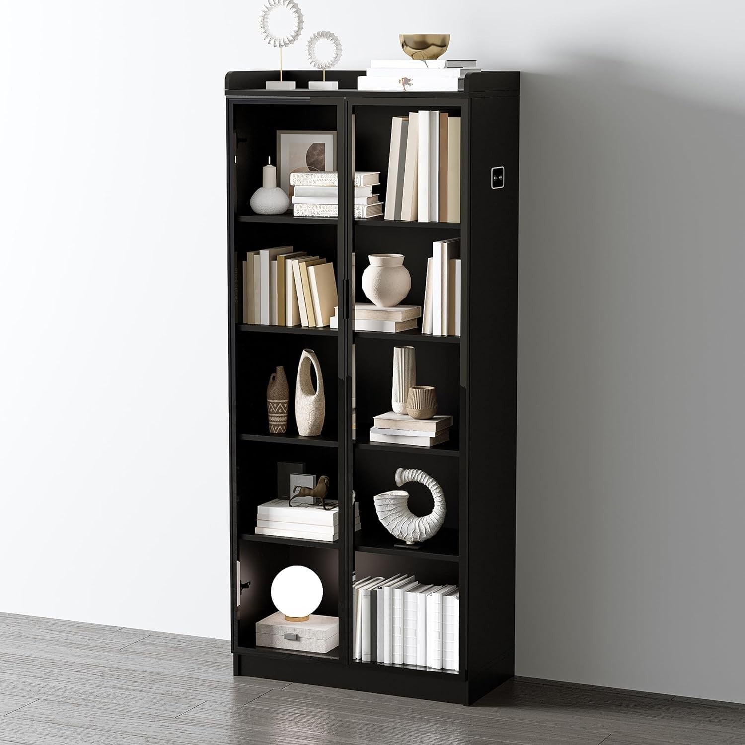 LED Display Cabinet with Acrylic Door, 5 Shelves, 3-Color Lights, 65"