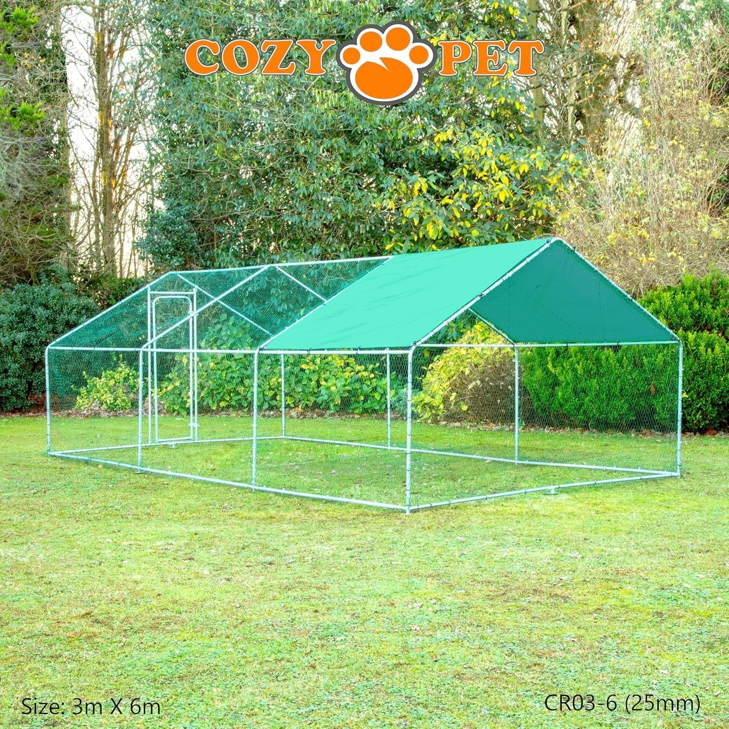 3x6m Walk In Chicken Run 25mm Steel Heavy Duty Coop