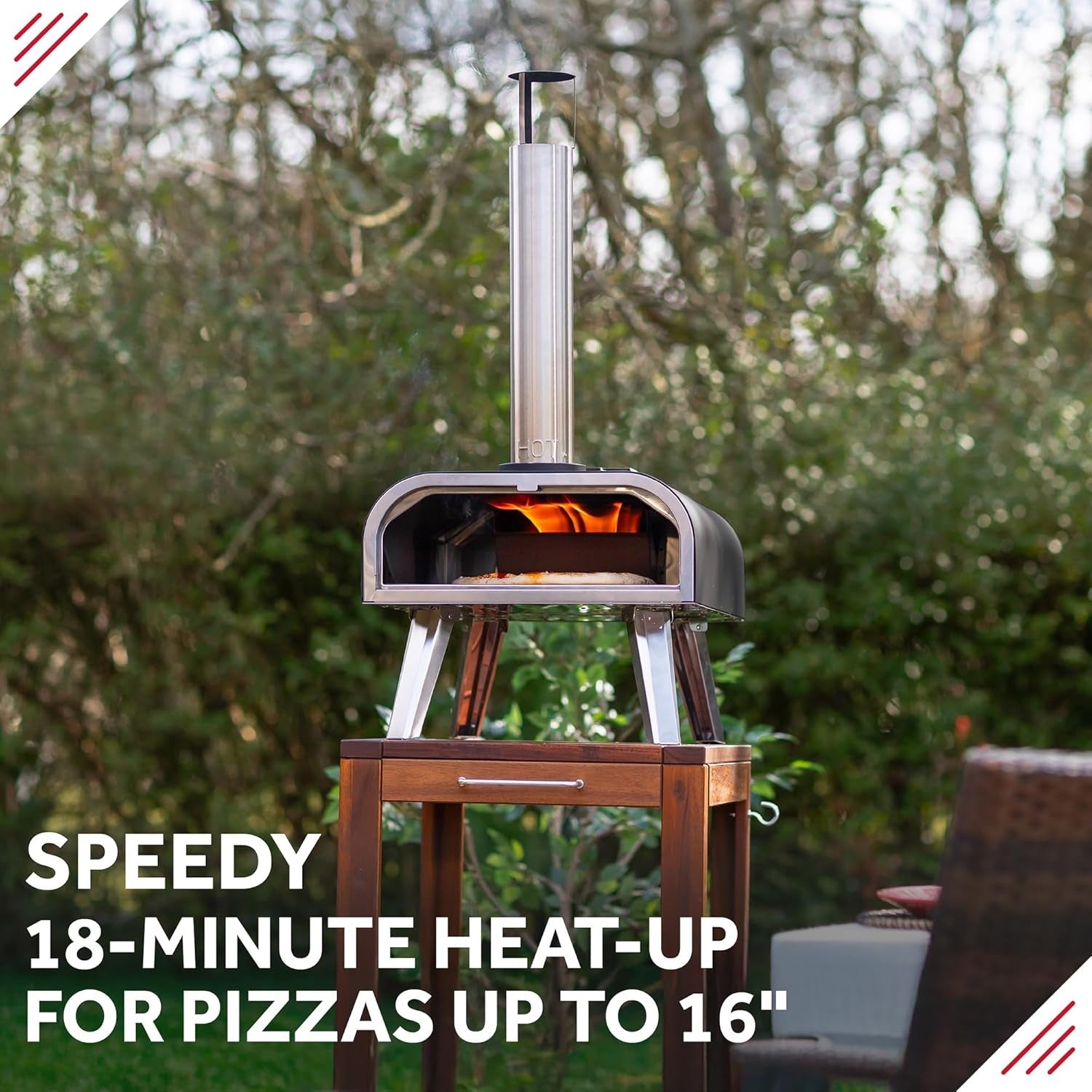 16" Outdoor Wood Fired Pizza Oven Black Stainless Steel BBQ Smoker Grill