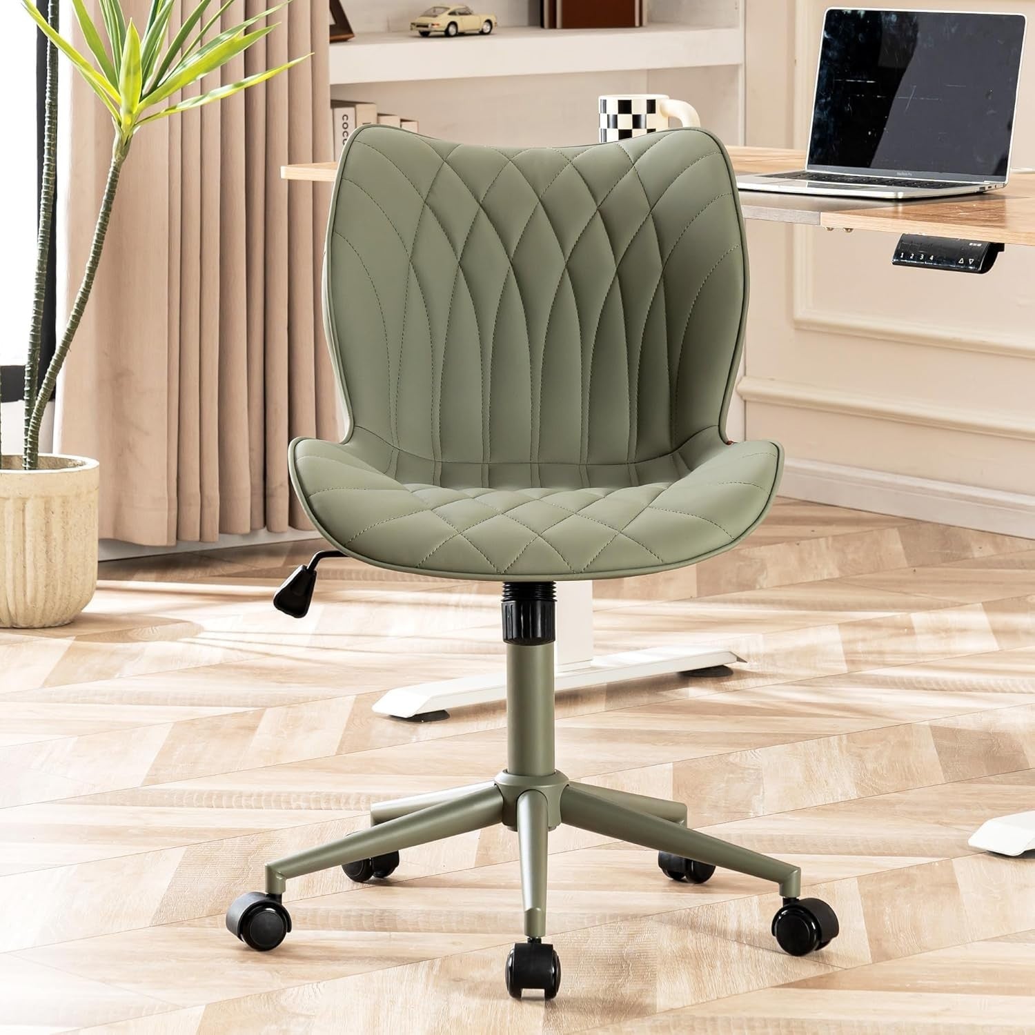 Ergonomic Swivel Desk Chair Armless Adjustable Height Home Office Faux Leather