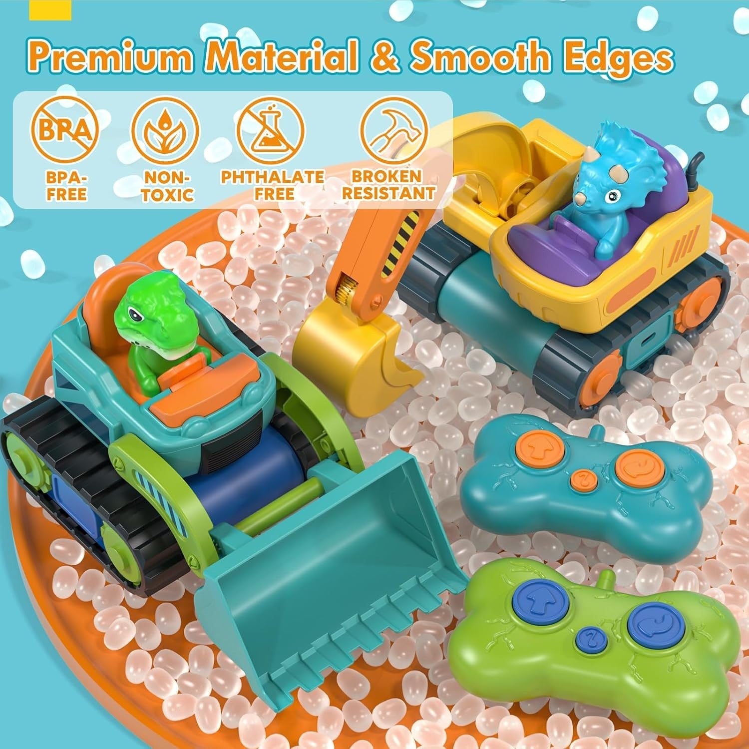 Castle Dinosaur RC Digger Construction Truck Toy w/ Music Sound for Toddlers 1-3