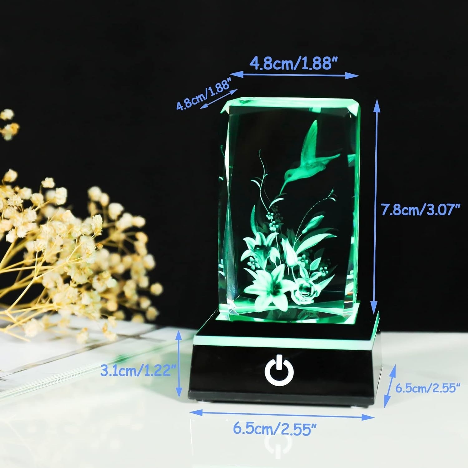 3D Crystal Hummingbird Ornament LED Light • Floral Glass Gift for Women & Mum