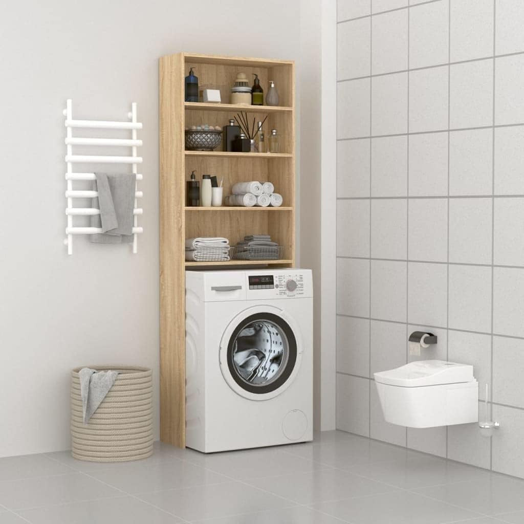 Space-Saving Washing Machine Cabinet with Sonoma Oak Finish - 64x24x190cm
