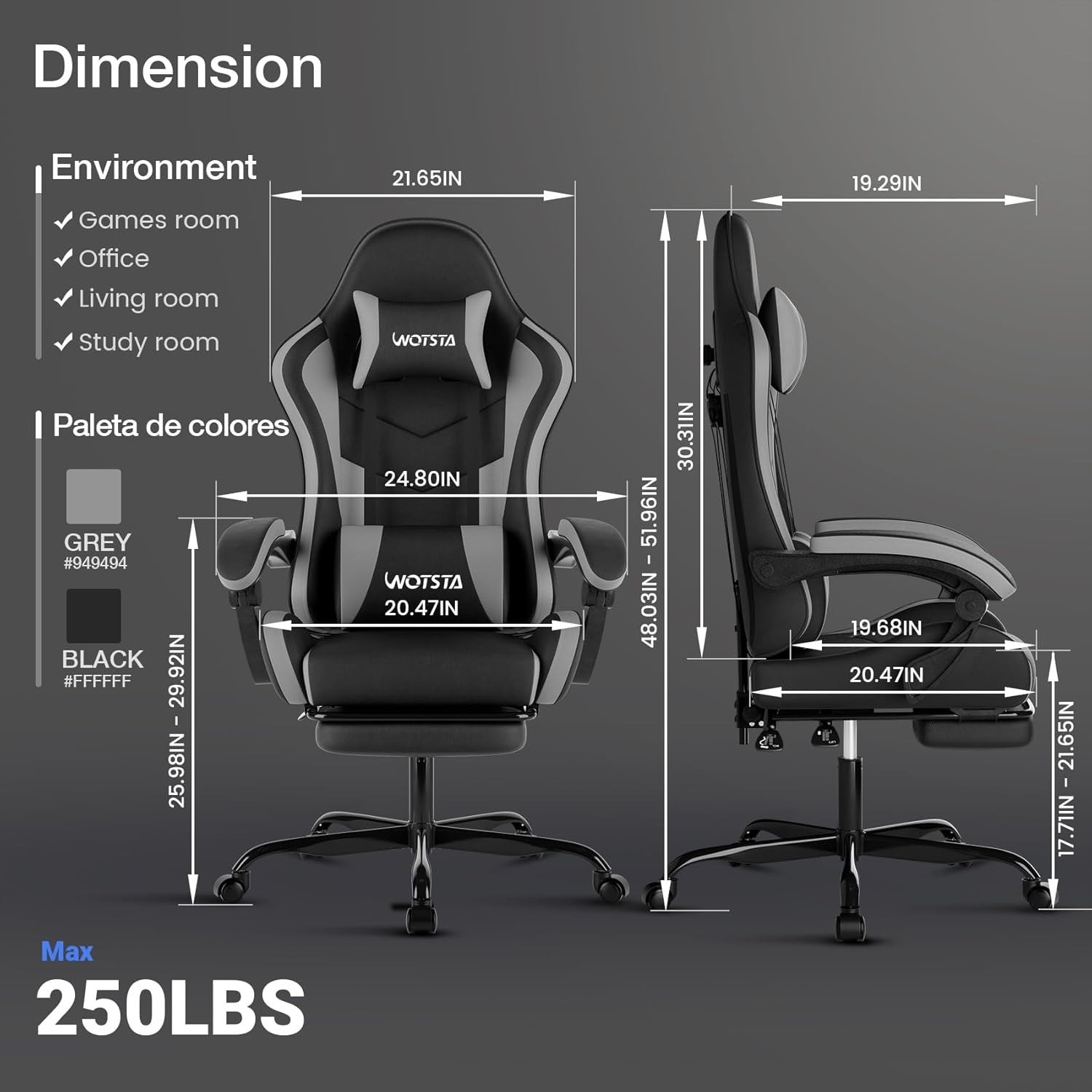 Ergonomic Gaming Chair with Footrest & Lumbar Support – Black Grey PC Seat