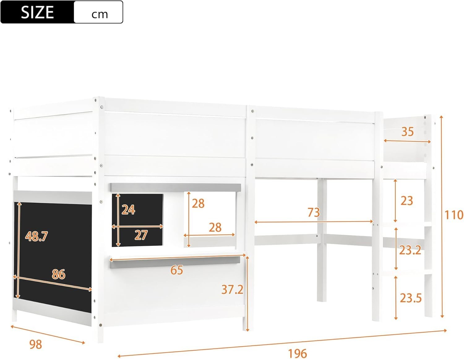 Kids Bunk Bed with Safety Fence, Staircase & Chalkboard – Solid Pine 3FT