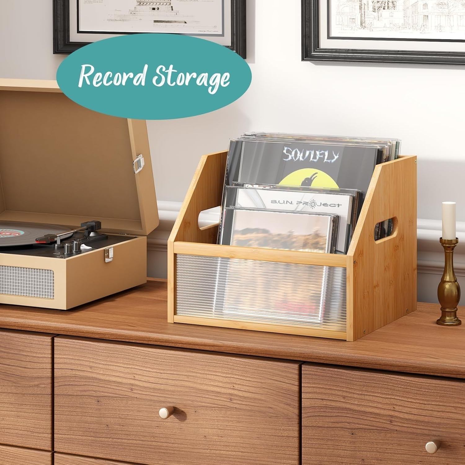 Stylish Bamboo Vinyl Record Storage Box | Desk Organizer for Home Office