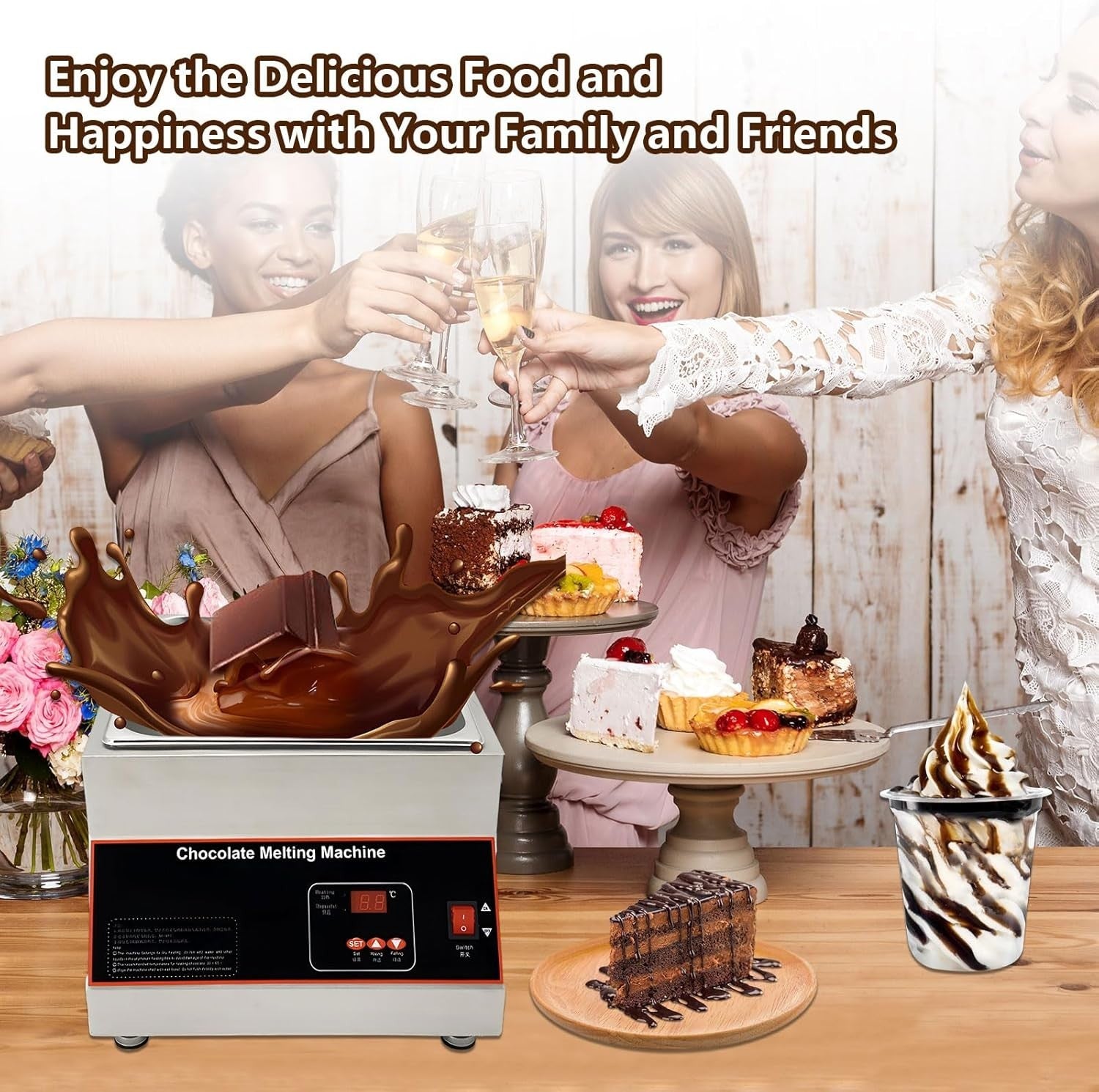 Electric Chocolate Melting Pot Stainless Steel Tempering Fondue Warmer