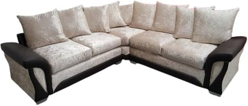 Mink Crushed Velvet 2C2 Corner Sofa 5 Seater Scatter Back & Curved Arms