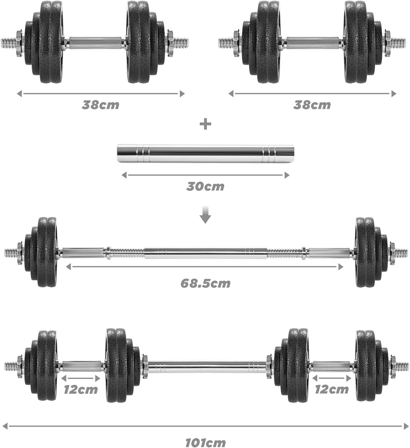 30kg Cast Iron Dumbbell Barbell Set Adjustable Home Gym Free Weights