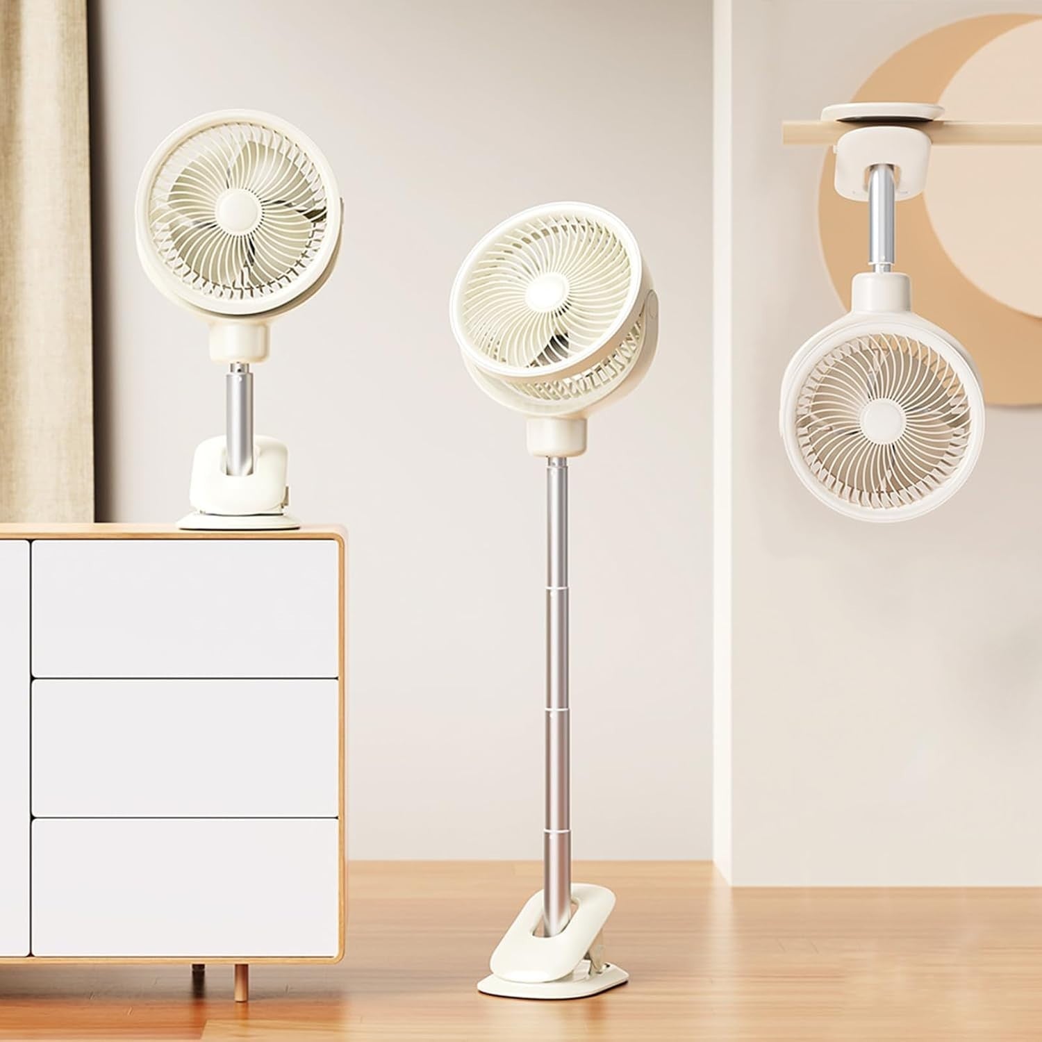 Clip-On Desk & Floor Fan – 4-Speed Telescopic USB Rechargeable with LED Light