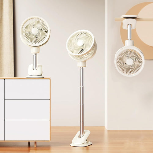 Clip-On Desk & Floor Fan – 4-Speed Telescopic USB Rechargeable with LED Light
