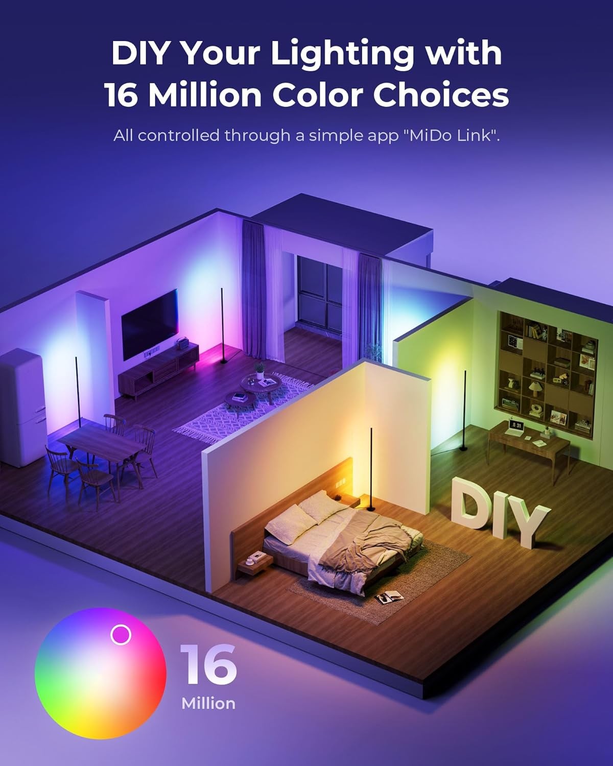 Smart RGB Corner Floor Lamp App Remote Music Sync Dimmable Mood Light