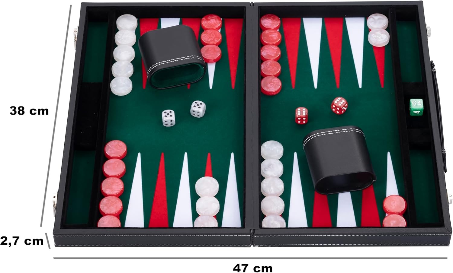Luxury Backgammon Set 15in Faux Leather Case Travel Board Game with Dice