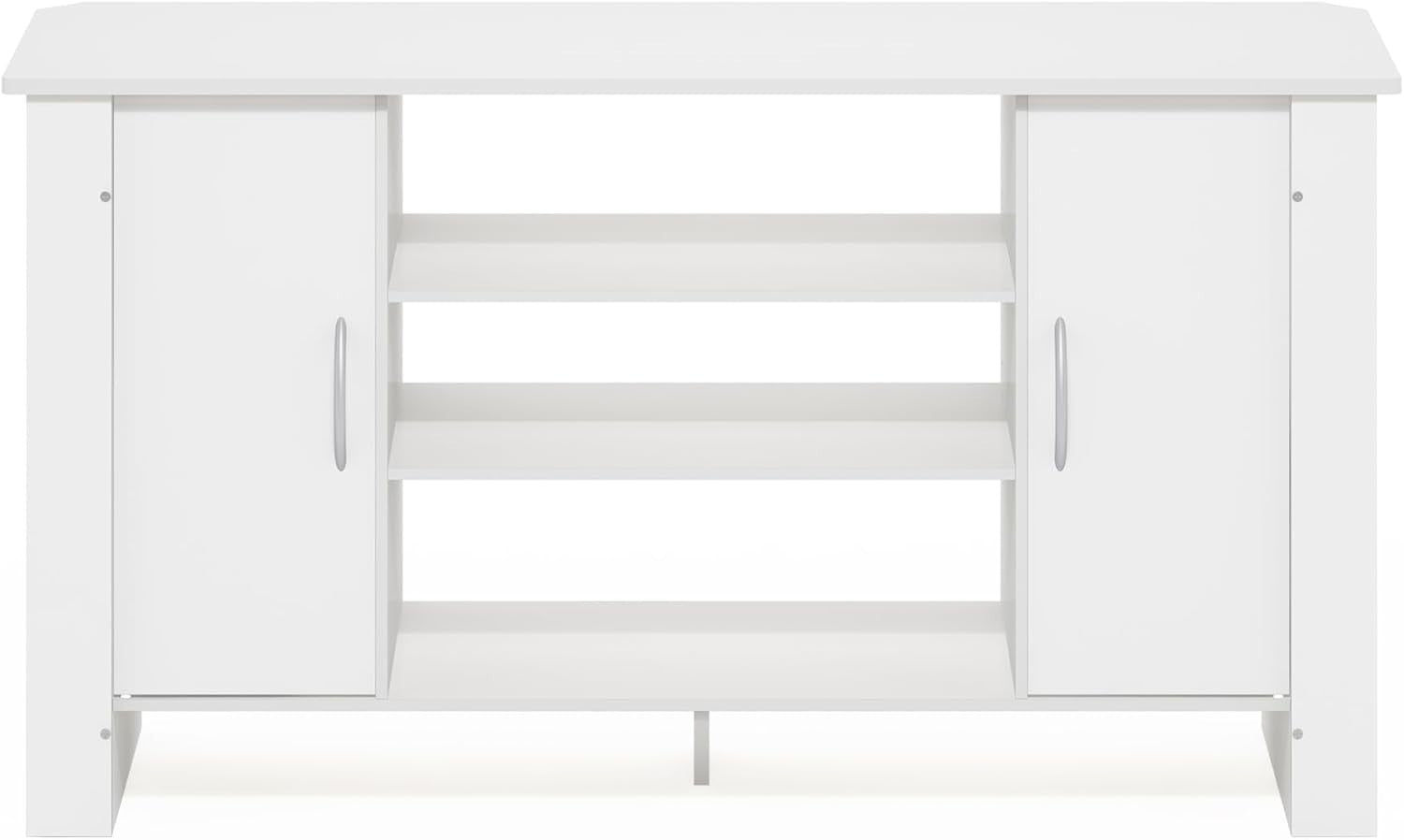 White TV Stand Cabinet Unit for 50" Flat Screen, Storage Doors Shelves