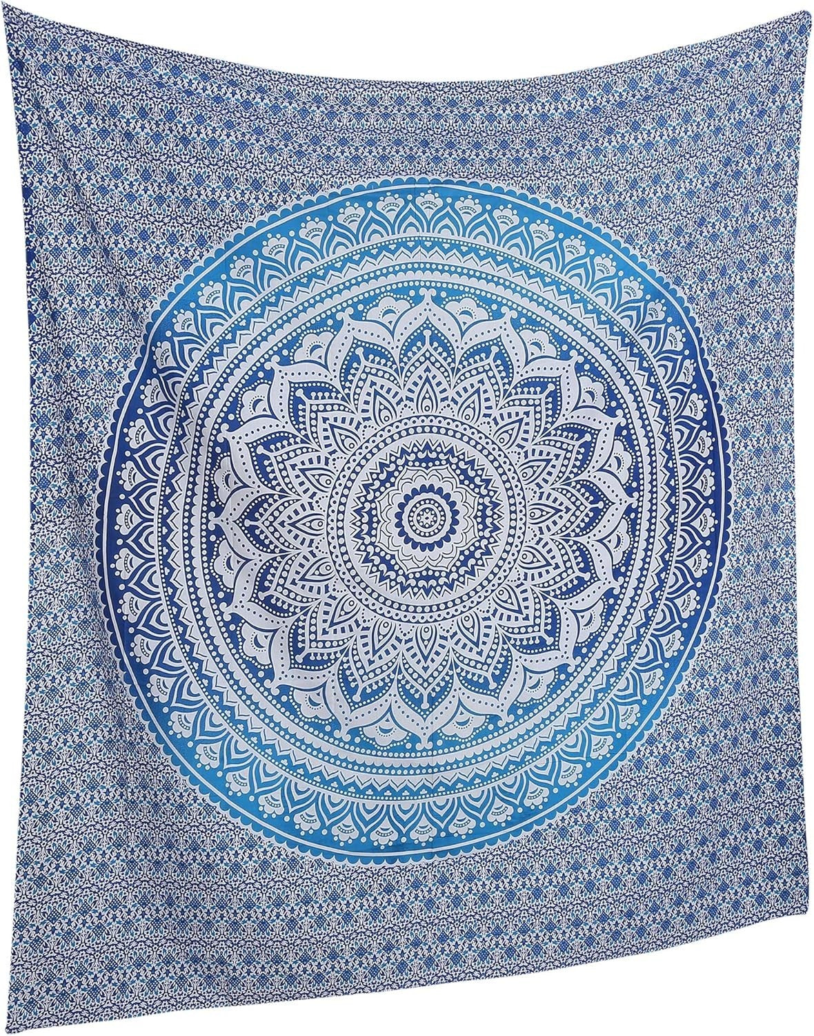 Blue Ombre Mandala Cotton Tapestry 213x230cm Boho Wall Decor