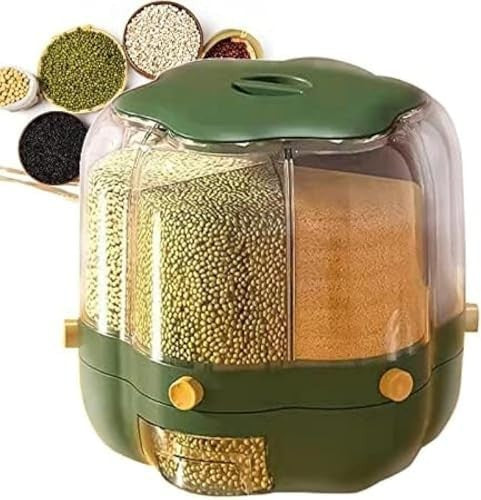 6 Grid Rotating Rice Dispenser Airtight Cereal Storage Container
