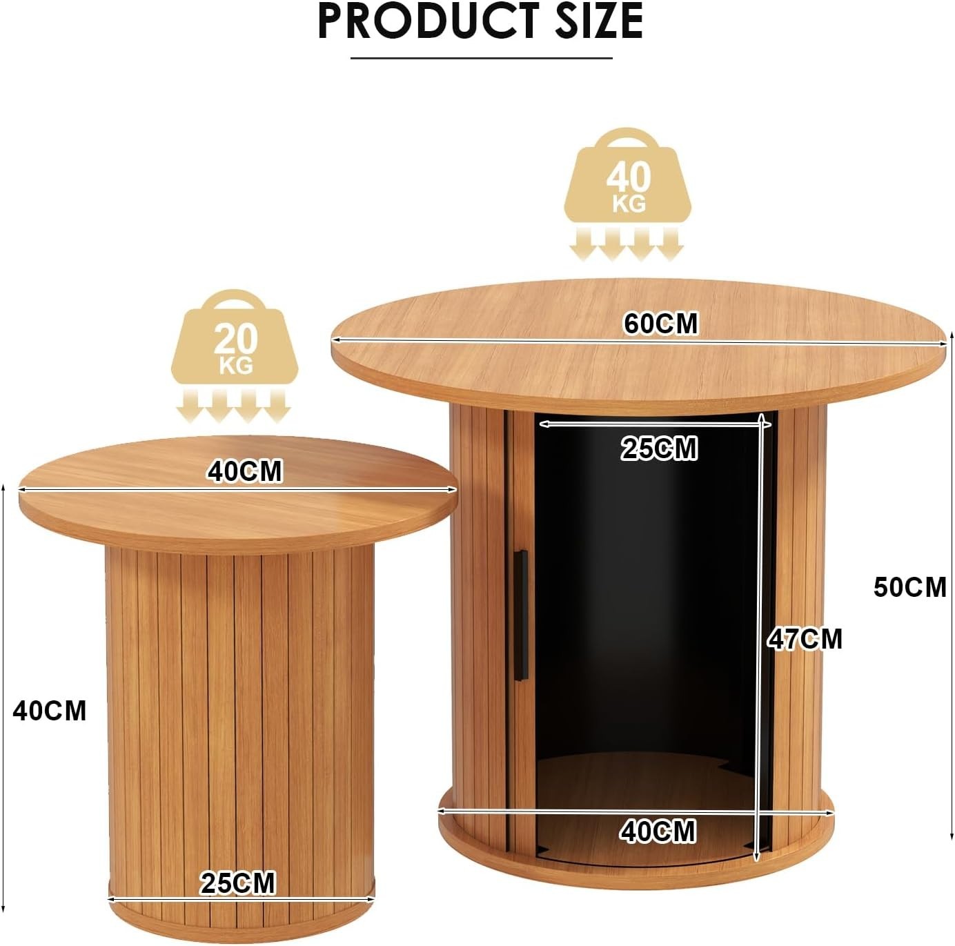 2pcs Round Nesting Coffee Table Set Wood Hidden Storage Side End Living Room