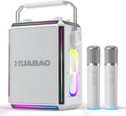 White Bluetooth Karaoke Speaker with 2 Wireless Mics RGB Party