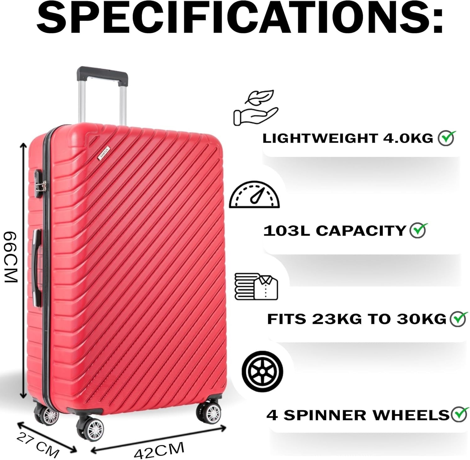 32 Inch Extra Large Suitcase Lightweight Hardshell 4 Wheel Check In