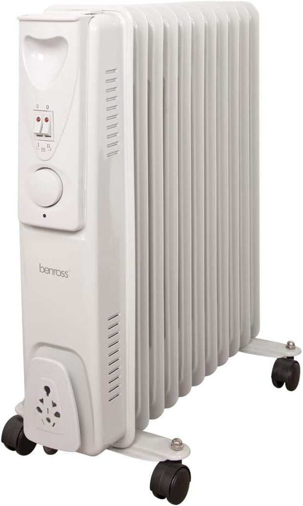 Portable 11-Fin Oil Filled Radiator 2500W Adjustable Thermostat White