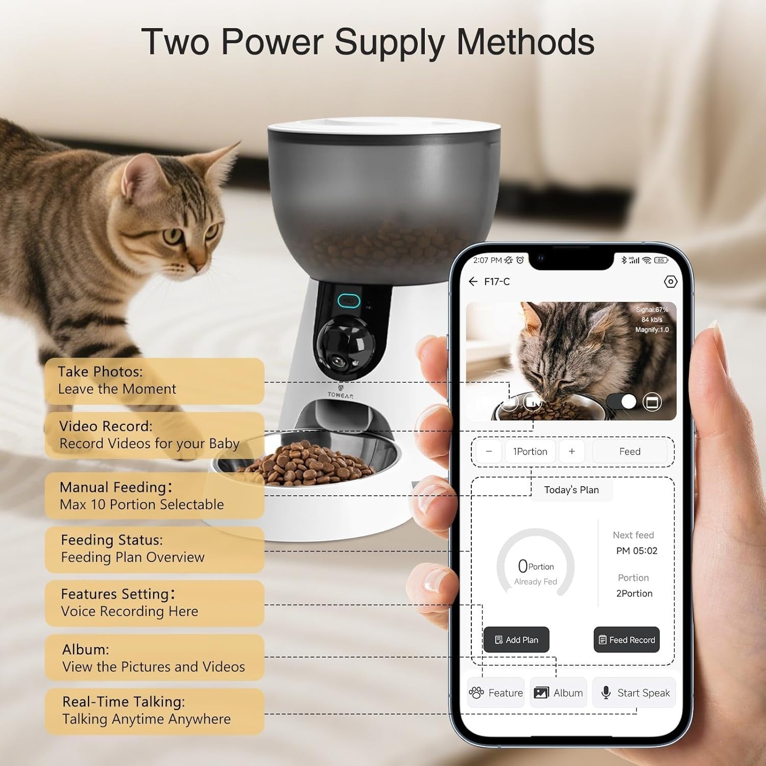 Smart Cat Feeder with Camera WiFi App Control 4L Auto Food Dispenser