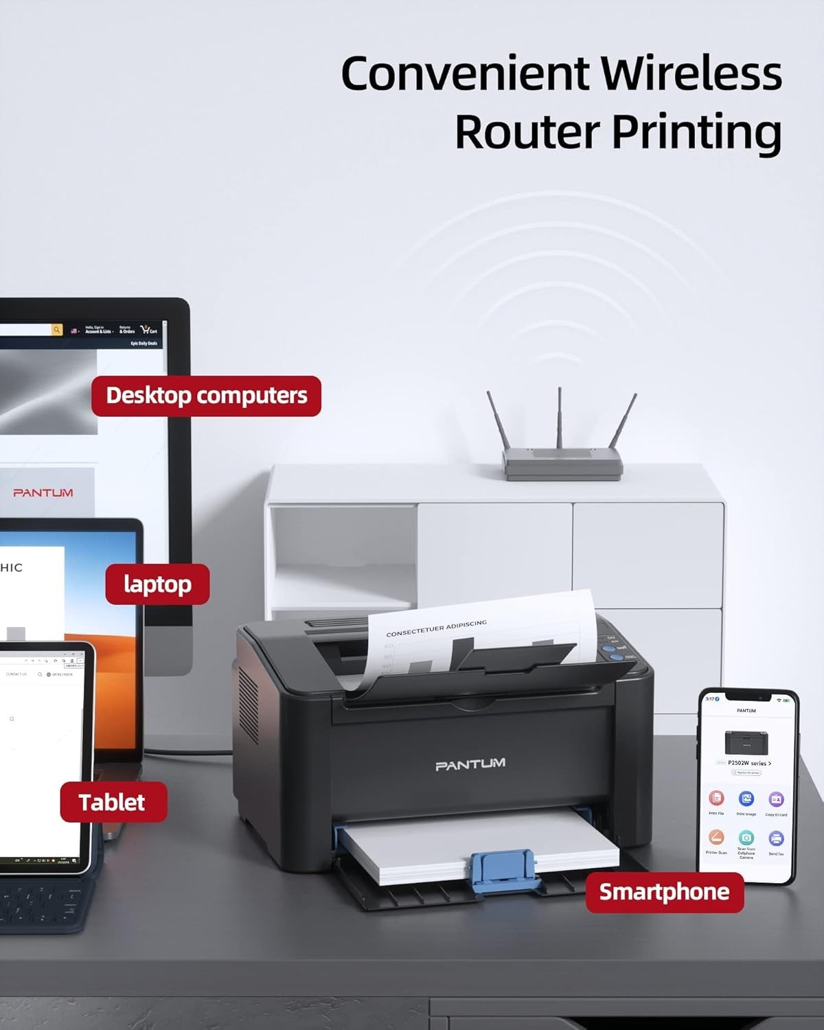 Black Mono Laser Printer A4 22ppm Wifi USB Home Office Compact