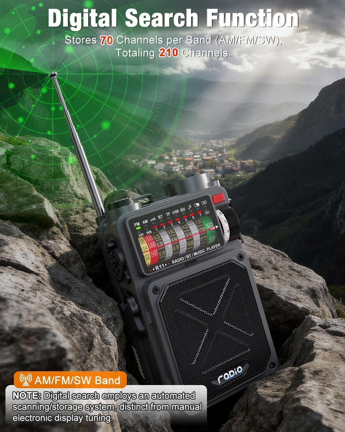 Portable Shortwave Radio NOAA AM FM Solar Crank Bluetooth