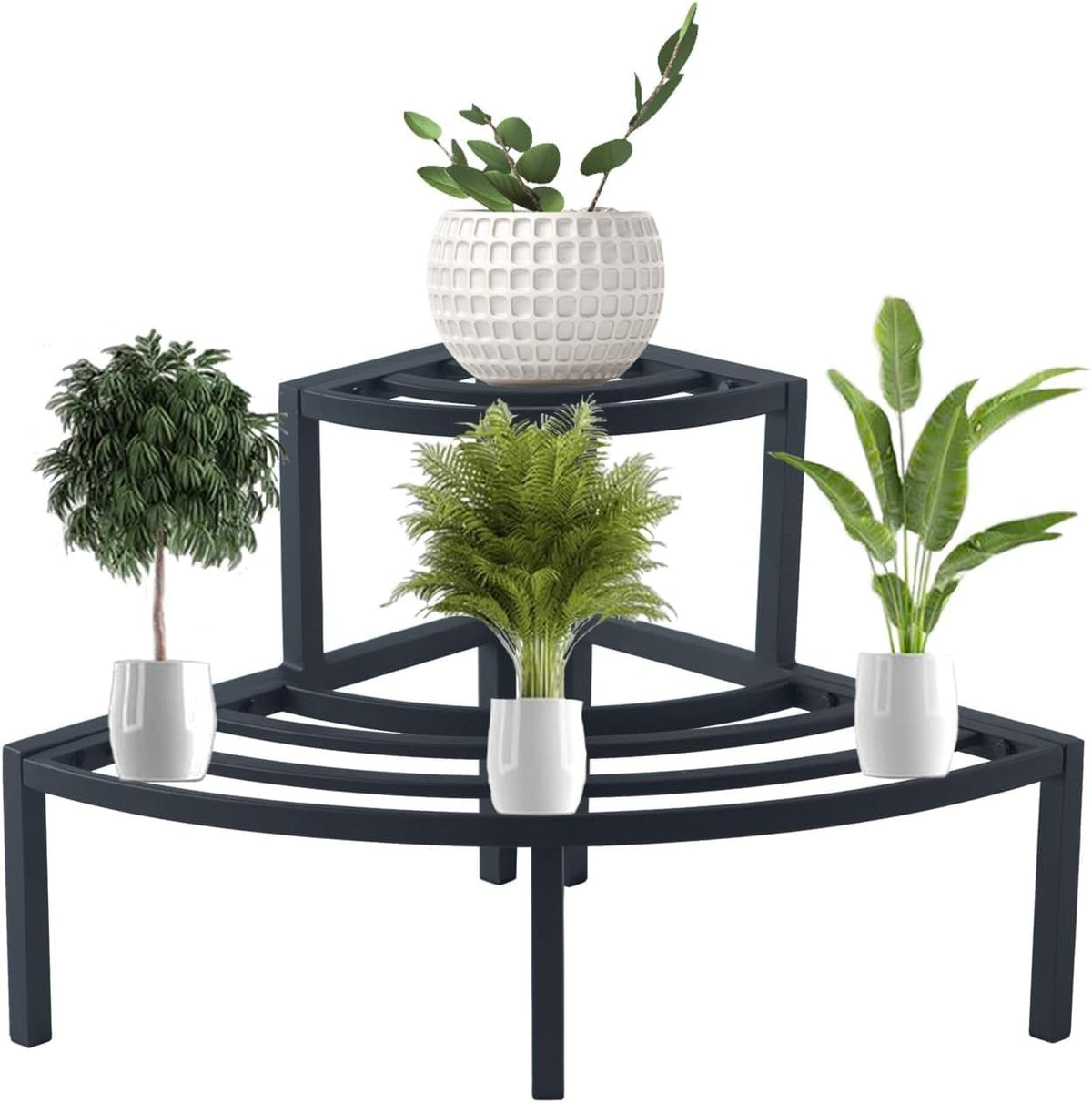 2 Tier Aluminum Plant Stand Black Corner Flower Pot Display Shelf Indoor Outdoor